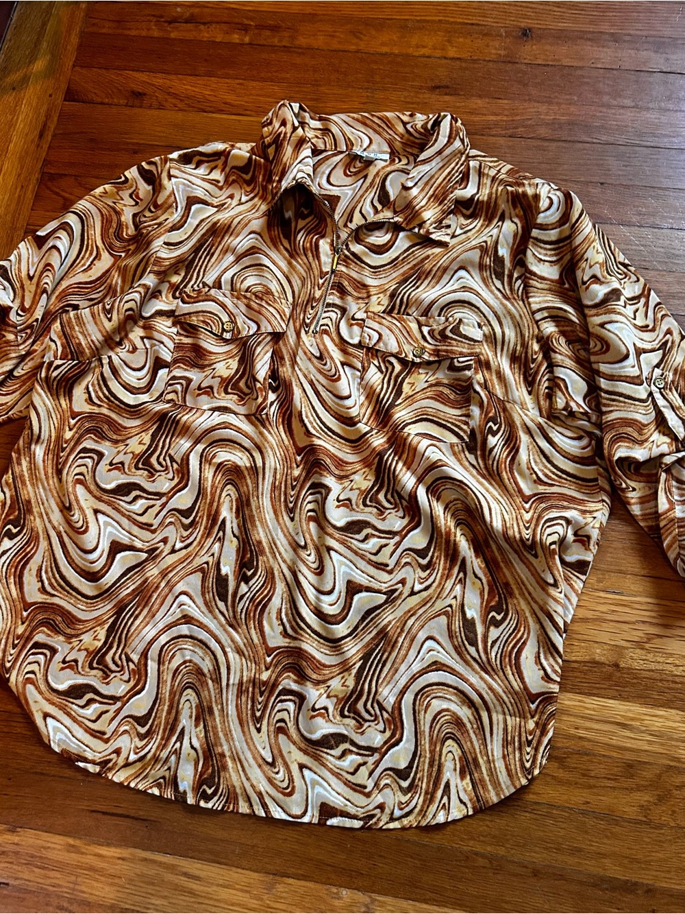 MPH Collection Women's Long-Sleeve Retro Swirl Print Half-zip Rollup Sleeves